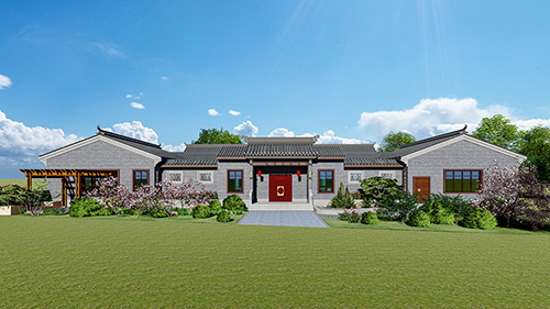 農(nóng)村四合院一層房屋設(shè)計(jì)圖及效果圖BZ147-新古典風(fēng)格